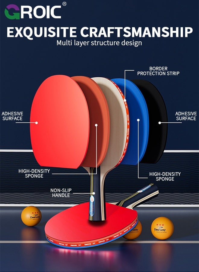 GROIC Table Tennis, 5-Ply Poplar Blade with Carbon Simulation, for Beginner to Intermediate Players, High-Performance Set with Premium Table Tennis Rackets, 3-Star Ping Pong Balls and Storage Case, Ping Pong Paddles - Image 5
